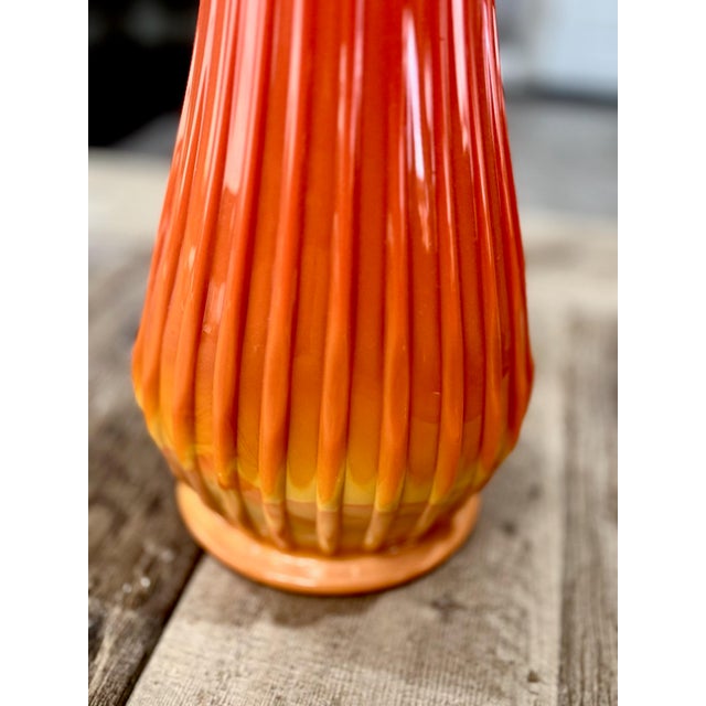 Vintage Le Smith Bittersweet Ribbed Amberina Swung Vase - 26” H For Sale - Image 4 of 8