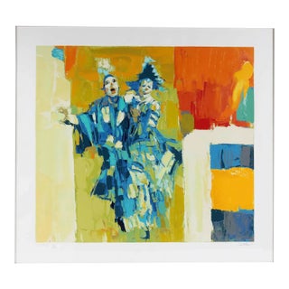 1990s Nicola Simbari Deux Clowns Artist Proof Italian Abstract Silkscreen Serigraph For Sale