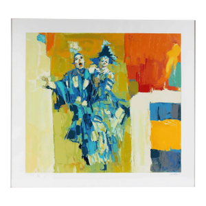 1990s Nicola Simbari Deux Clowns Artist Proof Italian Abstract Silkscreen Serigraph