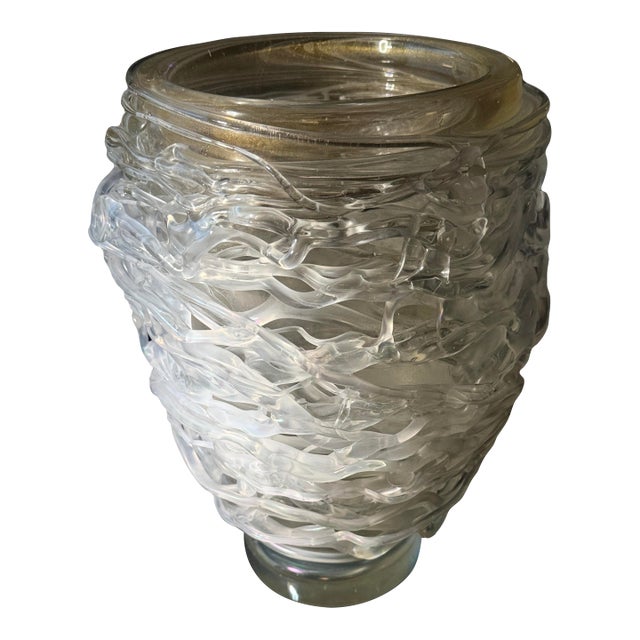 Vintage Sergio Costantini Large Murano Glass Web Vase With Gold Fleck For Sale