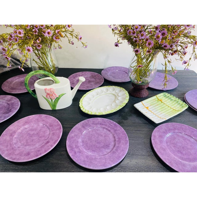 Late 20th Century Italian Majolica Ceramic Watering Can With Orchids Design For Sale - Image 5 of 12