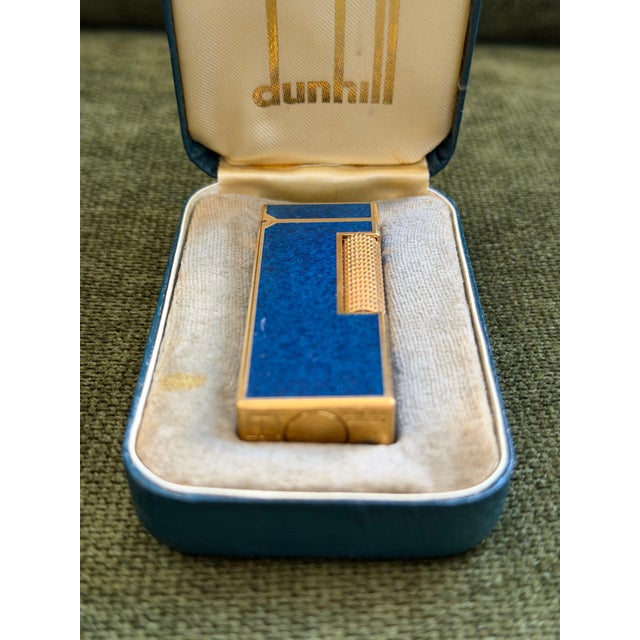 Blue Rare Vintage Dunhill Gold Plated Blue Marble Lacquer Lighter Original Sky Case For Sale - Image 8 of 8
