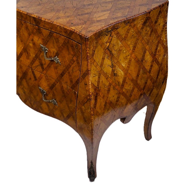 Vintage Italian 20th C Venetian Style Olivewood Parquetry Bombe Commode Chest For Sale - Image 11 of 17