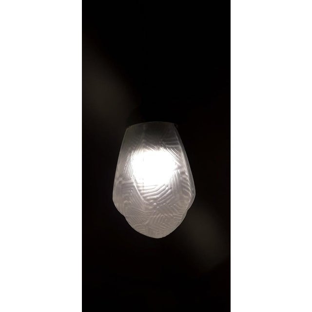 1920s Vintage Art Deco Ceiling Lamp with Frosted Relief Glass Shade on Metal Mount, 1920s For Sale - Image 5 of 7