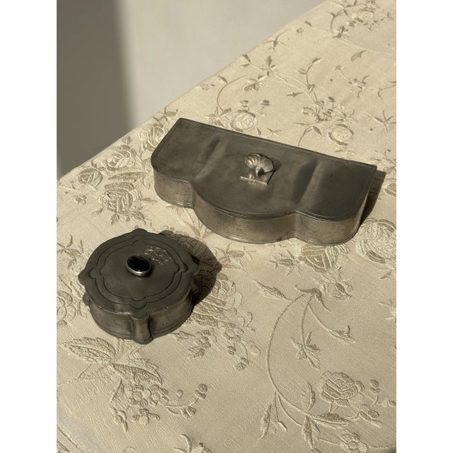 Antique Pewter Lidded Box With Monogram and Cabochon, Made in Portugal, Circa Early 20th Century For Sale - Image 14 of 15