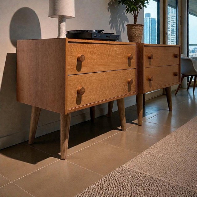 Vintage Oak Bedside Tables from Ikea, 1970s, Set of 2 For Sale - Image 5 of 9