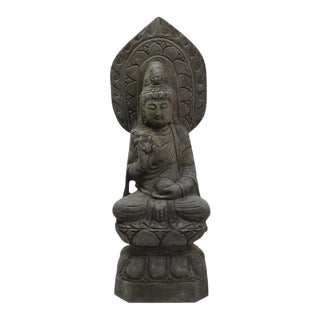 Hand Carved Tall Stone Seating Buddha Status For Sale
