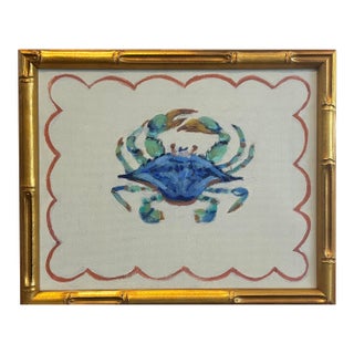 Blue Crab in Bamboo Frame an Original Painting by Michelle Heimann. For Sale