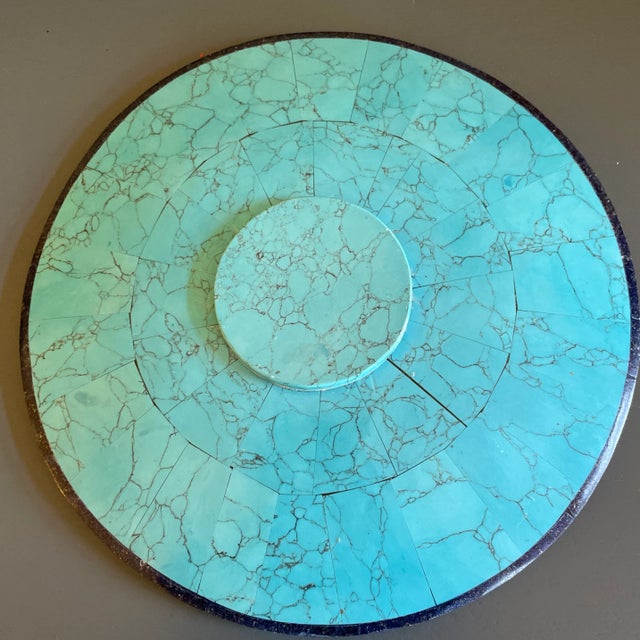 Contemporary Vintage Modern Turquoise and Red Magnesite Mosaic Bowl With Sunburst Pattern For Sale - Image 3 of 6