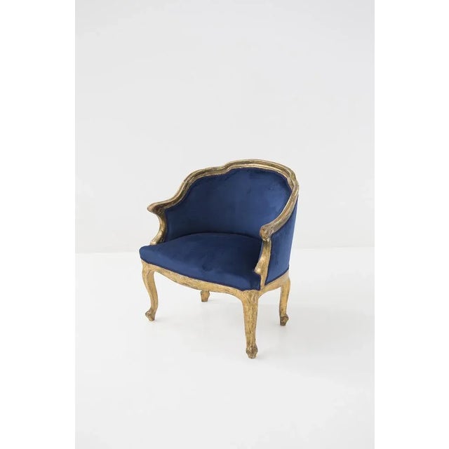 Vintage Blue Velvet and Gilt Wood Armchair, 1890s For Sale - Image 10 of 10