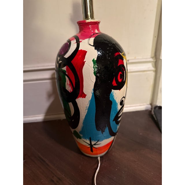 1970s Peter Keil Pair of Abstract Painted Table Lamps 1970s For Sale - Image 5 of 8