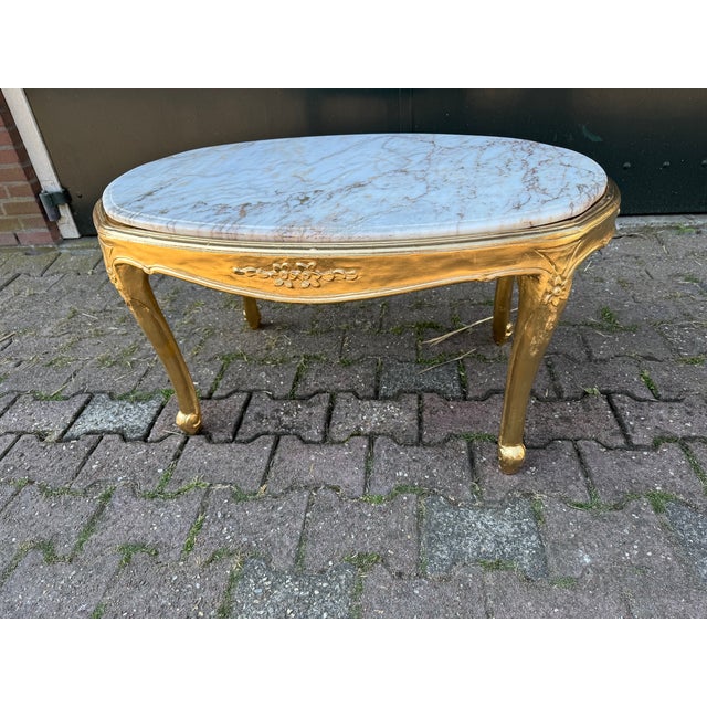 1940 French Louis XVI Gold Beech Marble Coffee Table - 1 Pc For Sale - Image 9 of 10