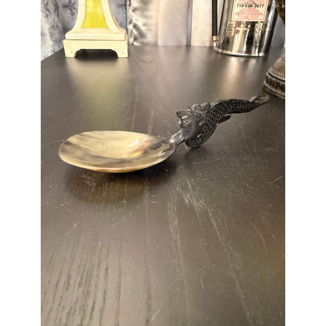 1970s Hand Cared Decorative Handle Horn Spoon For Sale - Image 5 of 7