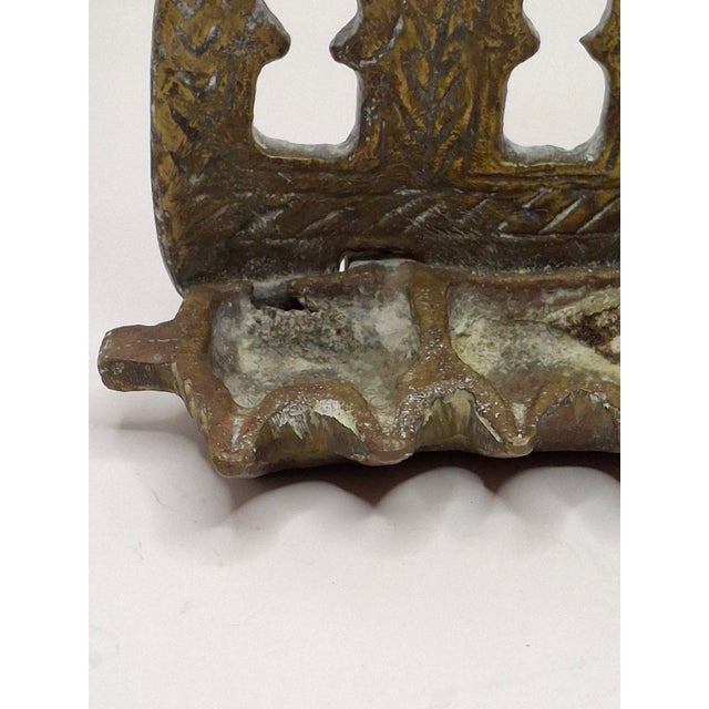 Antique Moroccan Cast Brass Hanukkah Lamp Menorah 19th Century Judaica Oil Lamp For Sale - Image 13 of 18