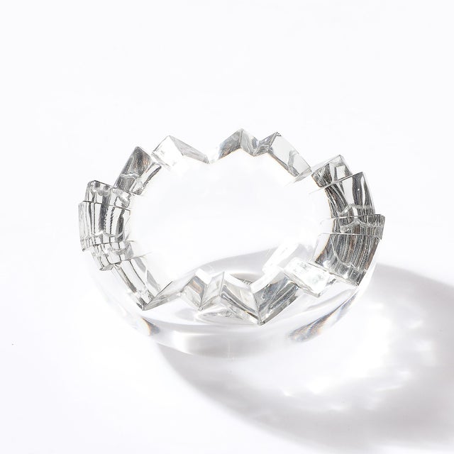 Rosenthal Mid-Century Crystal Ashtray With Crenelated Angular Motif Signed Rosenthal For Sale - Image 4 of 14