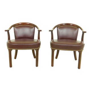 Pair Hancock & Moore Burgundy Leather Mahogany Armchairs For Sale