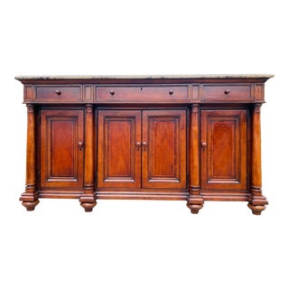 Vintage Marble Topped Empire Style Four-Door Credenza by Thomasville For Sale