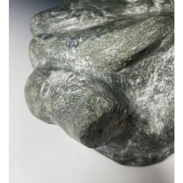 Native American Mid 20th Century +25 LBS Huge Native Inuit Hand Carved Stone Sitting Human Art Sculpture For Sale - Image 3 of 11