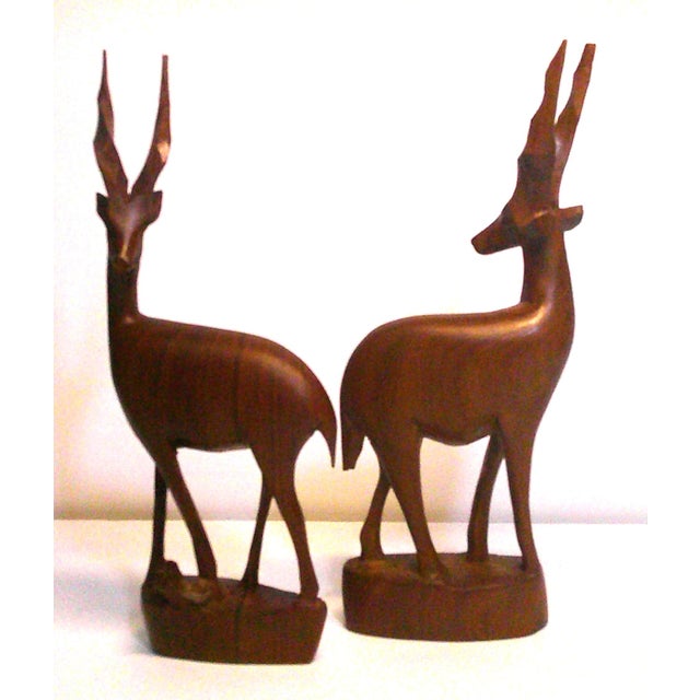 Mid-Century Kamba Wood Carving Pair Standing Gazelle/Antelope Figurines VTG / 2 Excellent vintage condition. These pieces...