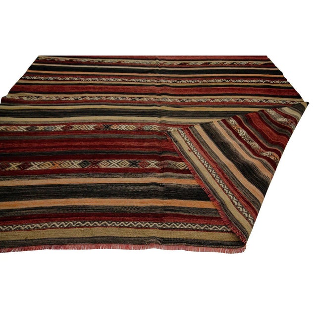 Mid 20th Century Wool Striped Turkish Kilim Rug- 6′1″ × 12′2″ For Sale - Image 5 of 7