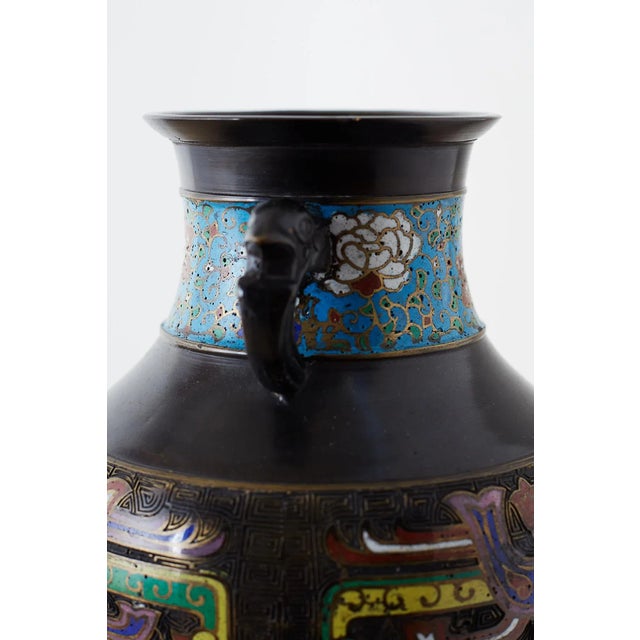 20th Century Japanese Bronze Champlevé Enamel Vase For Sale - Image 9 of 13