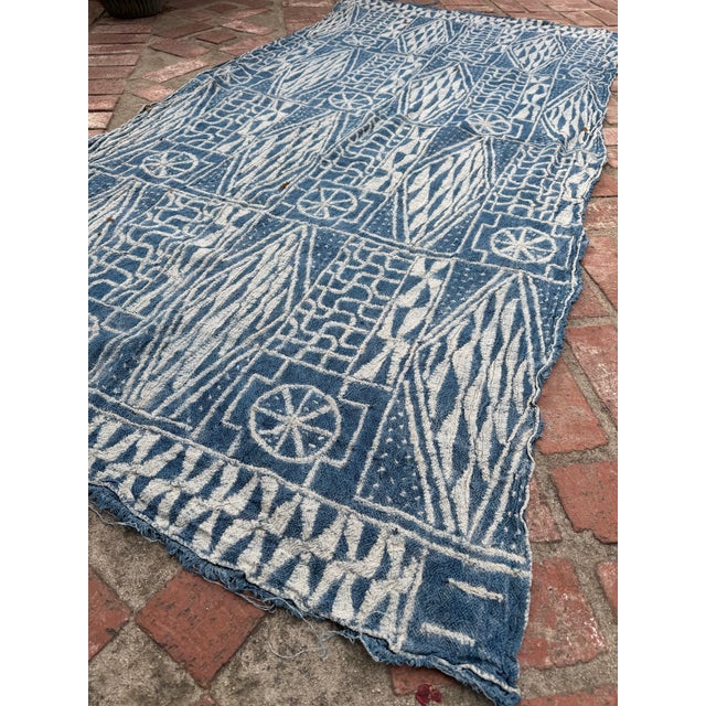 Textile Vintage Collectible African Bamileke Ndop Indigo Denim Throw 90”Lx 47”w | No. 75 For Sale - Image 7 of 7