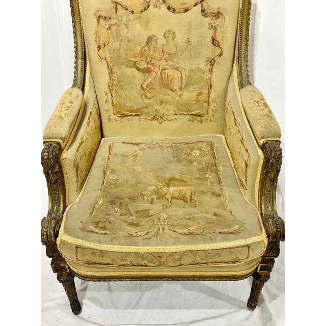 Late 19th Century Late 19th Century French Louis XVI Style Belle Epoch Aubusson-Style Needlepoint Bergère Lounge Chair For Sale - Image 5 of 7