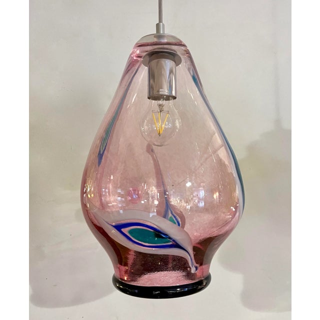 2010s Bespoke Italian Organic Purple Black White Tulip Murano Glass Pendant Light For Sale - Image 5 of 13