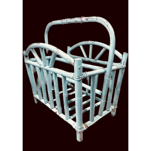 1970s Rattan Wicker Coastal Magazine Rack For Sale - Image 4 of 9