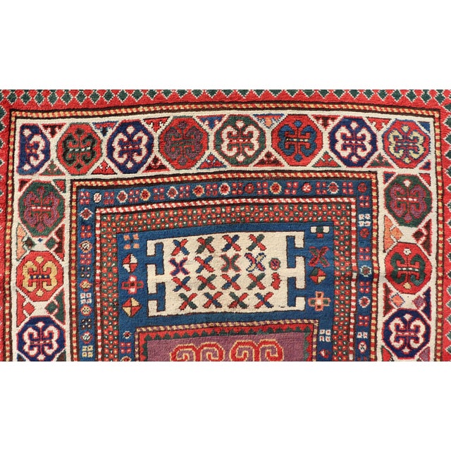Antique Caucasian Kazak Rug With Geometrics Medallions 4'4" X7'0" For Sale - Image 11 of 14