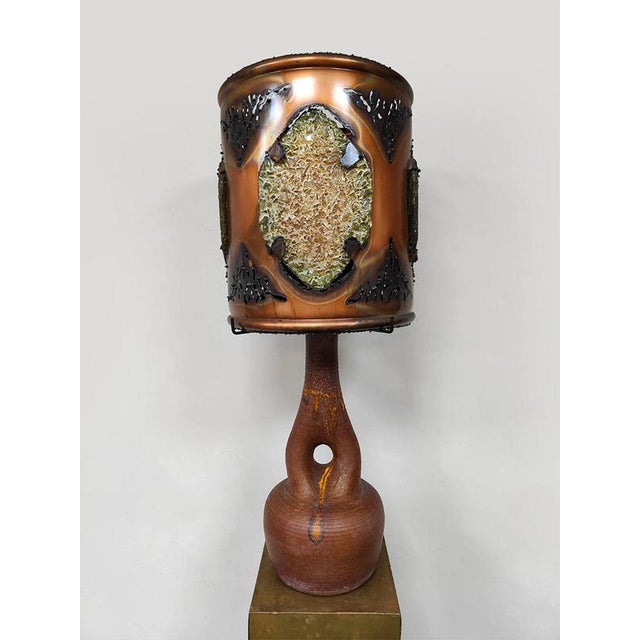 Brutalist Vintage French Copper Fractal Resin Table Lamp, 1970s For Sale - Image 3 of 7