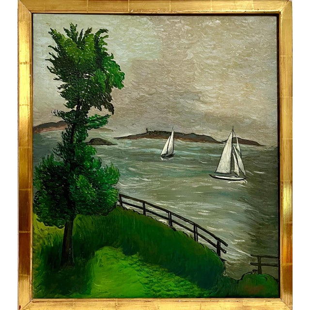 Morris Kantor, 1930 Oil Painting Sea Side Sailboats American Modernist WPA Artist Morris Kantor, 1930 For Sale