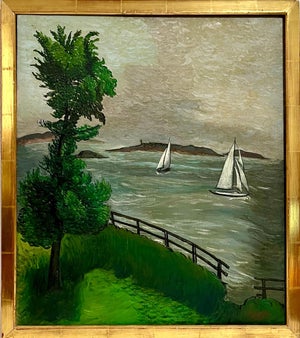 Morris Kantor, 1930 Oil Painting Sea Side Sailboats American Modernist WPA Artist Morris Kantor, 1930