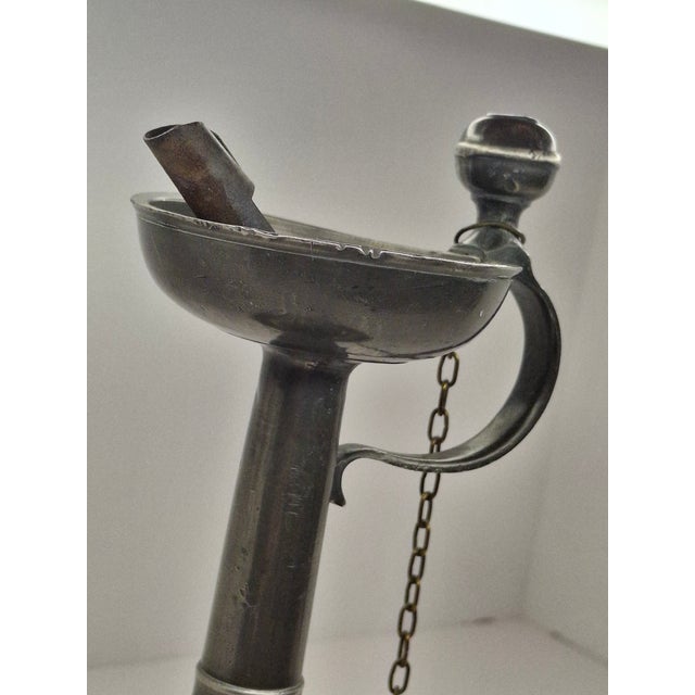 Metal 18th C German Pewter Spout Lamp Bremen Hallmark 1680 Key Shield Whale Oil 8" For Sale - Image 7 of 12