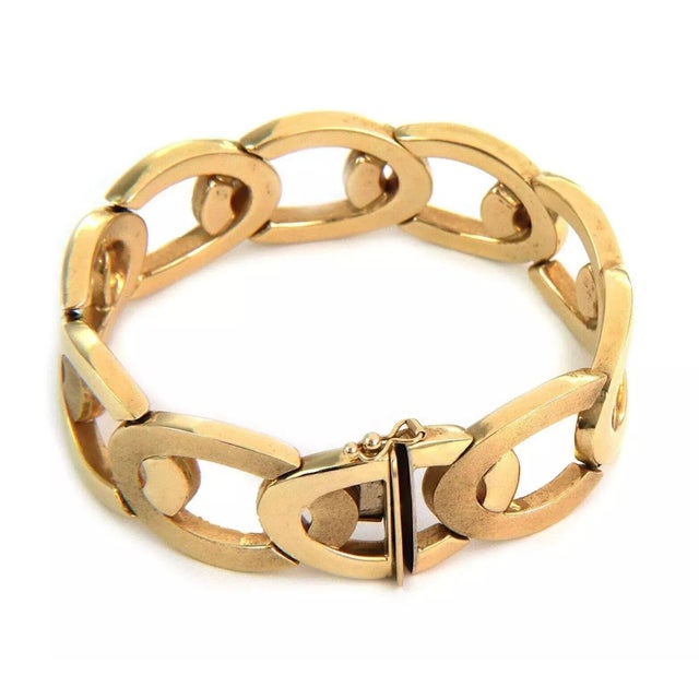 Contemporary Wide Oval 14k Yellow Gold Link Bracelet For Sale - Image 3 of 5