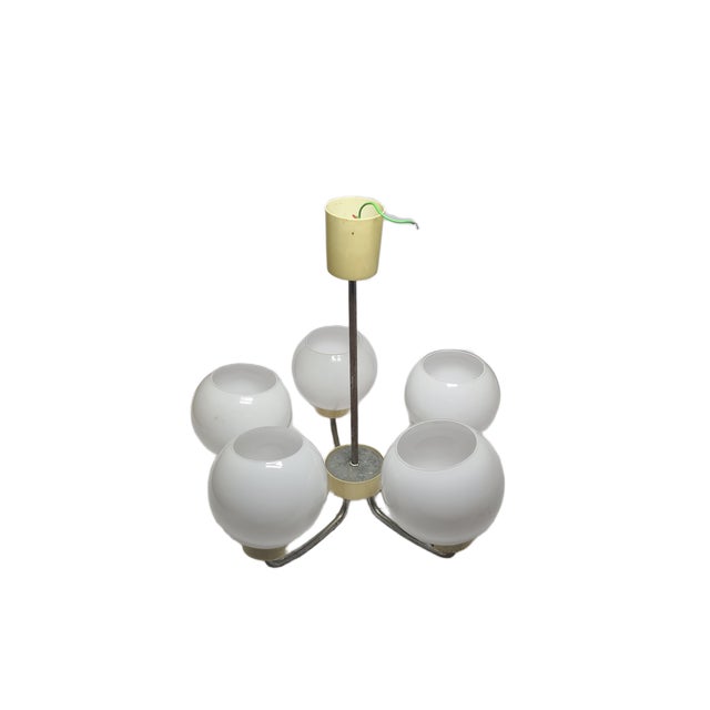 Vintage Pendant Light in Brass and Glass, Poland, 1970s For Sale - Image 4 of 10