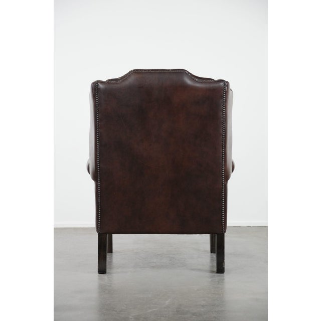 English Brown Cowhide Chesterfield Armchair For Sale - Image 4 of 13