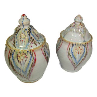 Studio Pottery Slip Glaze Covered Jars, Set of 2 For Sale