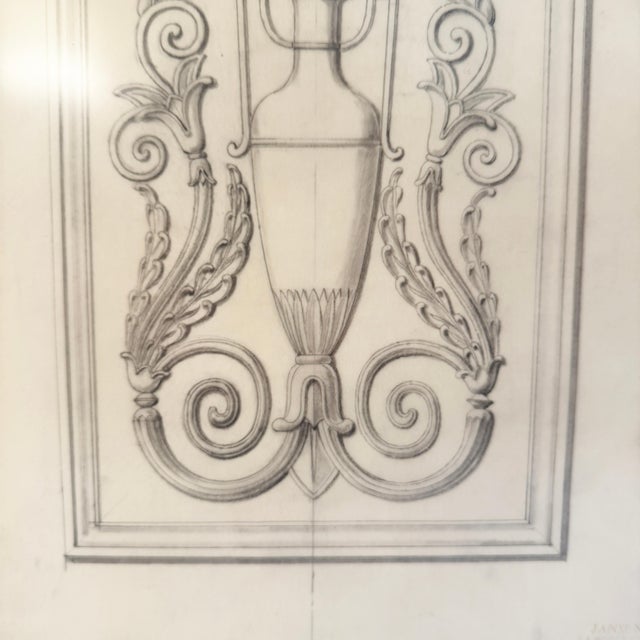 Mid-20th Century Maison Jansen Architectural Detail Original Pencil Drawing For Sale In New York - Image 6 of 7