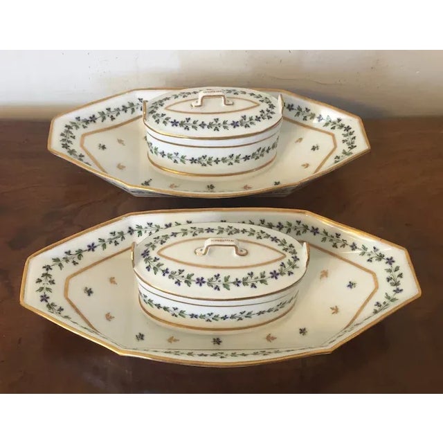 18th Century Paris Porcelain Butter Tureens in Sprig Cornflower by Duc d' Angouleme Factory - A Pair For Sale - Image 9 of 13