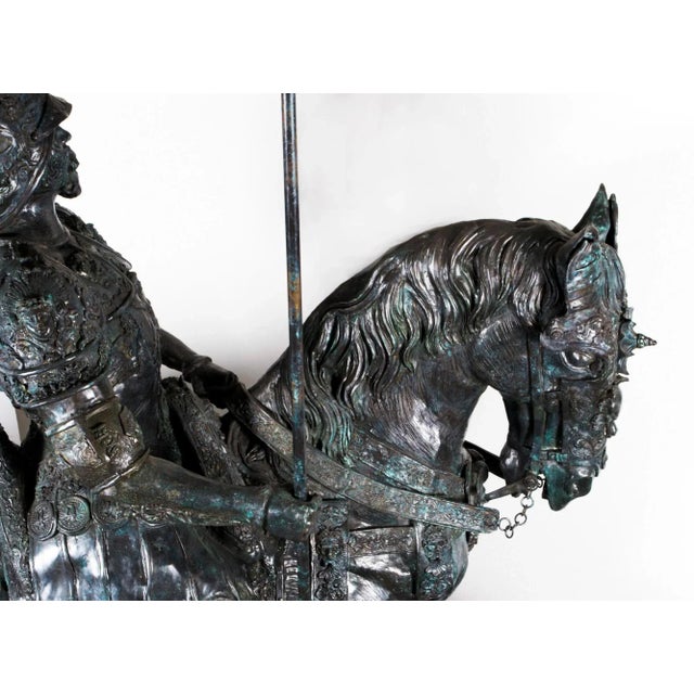 Life Size Roman Armoured Cavalry Officer on Horseback, 20th Century, Bronze For Sale - Image 4 of 18