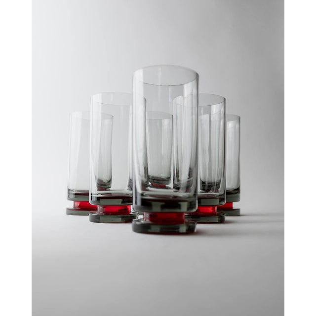 Vintage Grey Drinking Glasses with Red Stems, 1970s, Set of 6 For Sale - Image 6 of 11