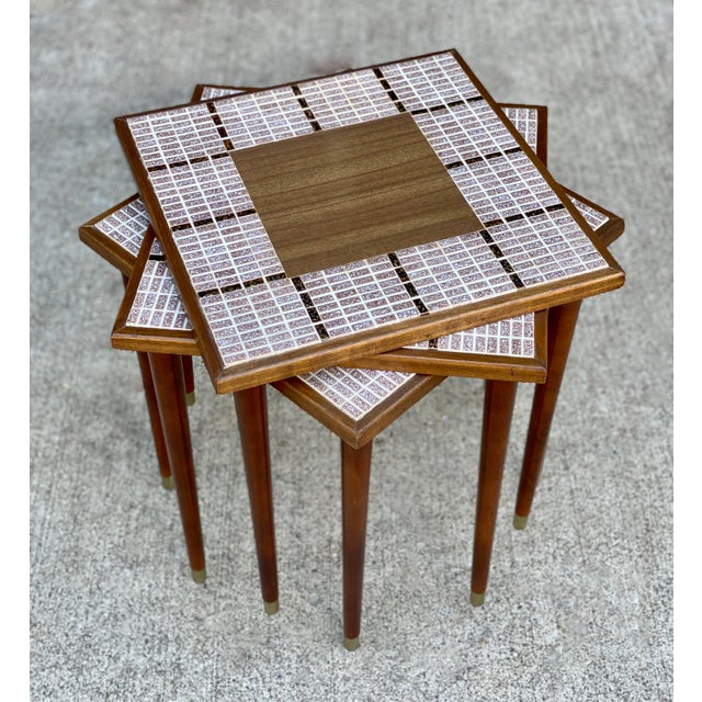 MidCentury Modern Mosaic Tile Top Side Tables Set of 3 Chairish