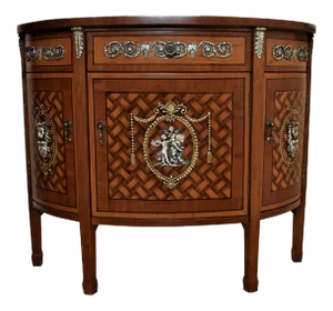 Mid 20th Century French Louis XVI Style Marquetry Demilune Cabinet