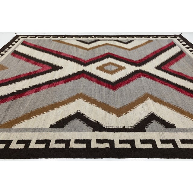 Contemporary Navajo Style Wool Area Rug With Geometric Diamond & Border Motif For Sale - Image 9 of 11