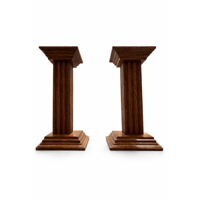 Art Deco Oak Candlesticks with Original Brass Inserts by Meubelfabriek Oisterwijk, 1930s, Set of 2 For Sale - Image 9 of 9