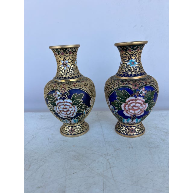 Chinese Cloisonne Over Brass Enamel Vase with Floral Pattern 8" Tall . They are a stunning example of Asian artistry. With...