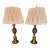 1980s Stiffel Solid Brass Urn Table Lamp Pair With Original Pleated Shades For Sale