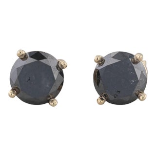 New 2.67ctw Black Diamond Stud Earrings 14k Yellow Gold Round Solitaires For Sale