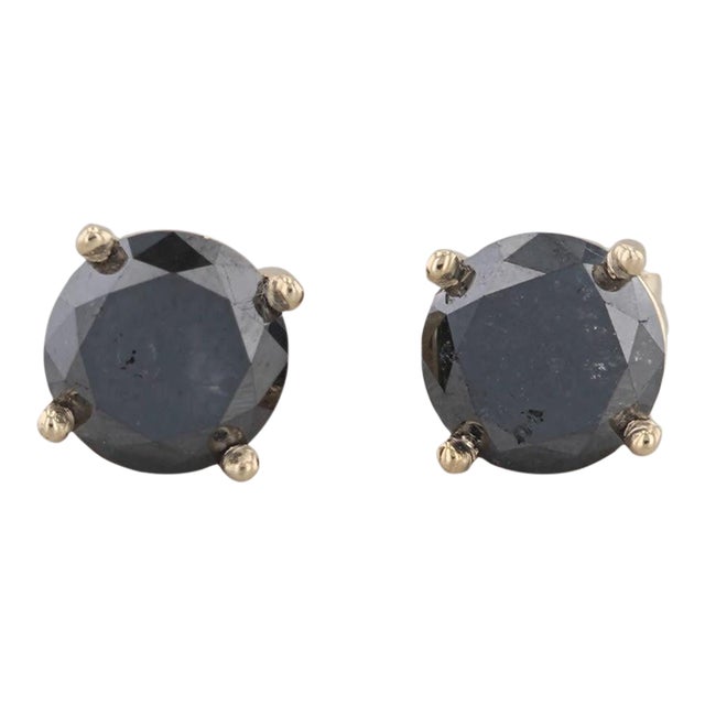 New 2.67ctw Black Diamond Stud Earrings 14k Yellow Gold Round Solitaires For Sale